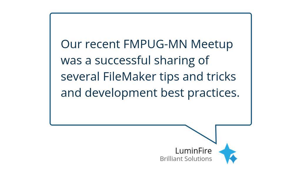 LuminFire's tweet photo. 2022 FileMaker User Group Meetup FMPUG-MN: https://t.co/SDH6SxtfQt

#FileMaker #Claris #FilemakerTips https://t.co/oEZeMEPGPv