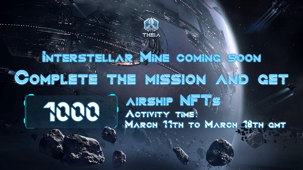 Don't miss the Theia airdrop with a total value of $25,000  #Theia #Giveaway #NFT

Activity time:
March 11th to March 18th GMT

How to participate
1) Follow us on Twitter
2) Retweet and @ 3 friends
3) Join our discord:discord.gg/vPxNbyXB
You also have the chance to get USDT