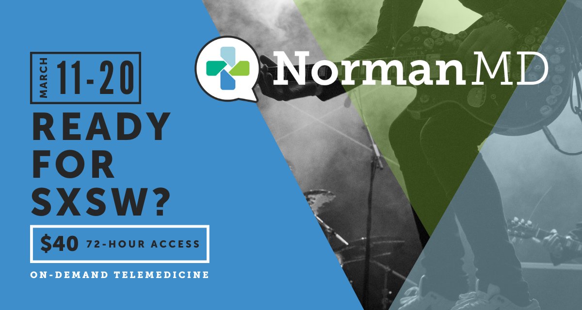 NormanMDcare's tweet photo. Connect to a doctor within minutes for your Urgent Care needs, --yes, even after the after-show. Wishing everyone a safe and fun SXSW and if you do need us, we are just an app away. Sign up for our 72-hour access for a one time fee of $40 🎶 #Healthcare #UrgentCare #NoCopay #SXSW https://t.co/XrtOAEvkk2