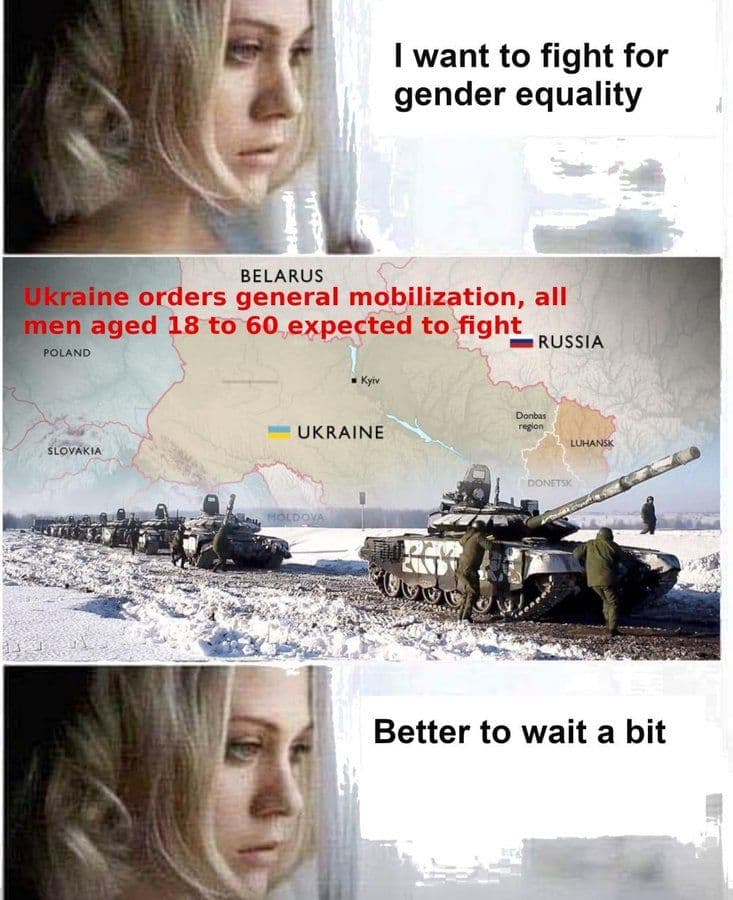 AnnihilatePutin's tweet photo. @iused2bakecakes What?  All two of them?  Women without children fleeing Ukraine are hi hypocrites and cowards.

#ignoreiwd #mgtow #fuckfeminazis https://t.co/lQ8zJWmR7x
