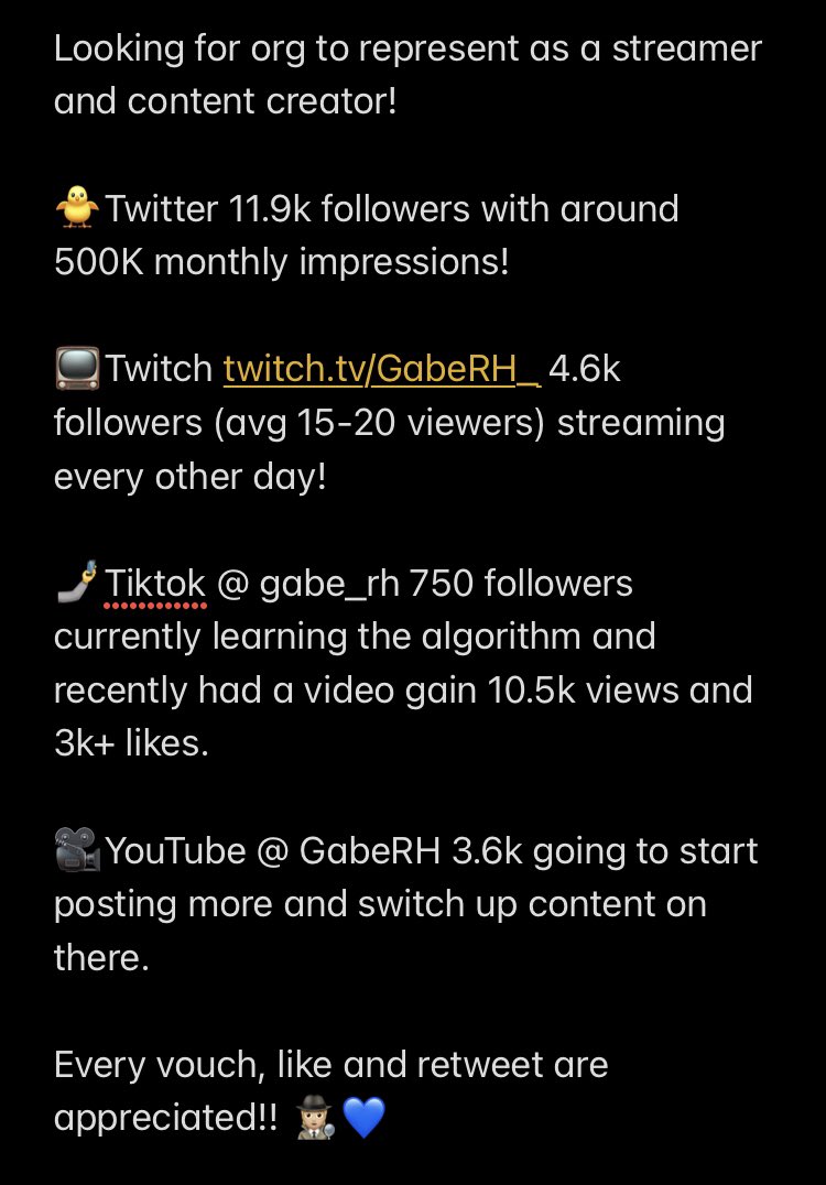sixwhls's tweet photo. I am now a Free Agent looking for an org to represent! For any orgs interested, my statistics are down below in the image! Every vouch like and retweet are greatly appreciated!!! 🧑🏼‍🦼💙 https://t.co/83RW0AVbs2