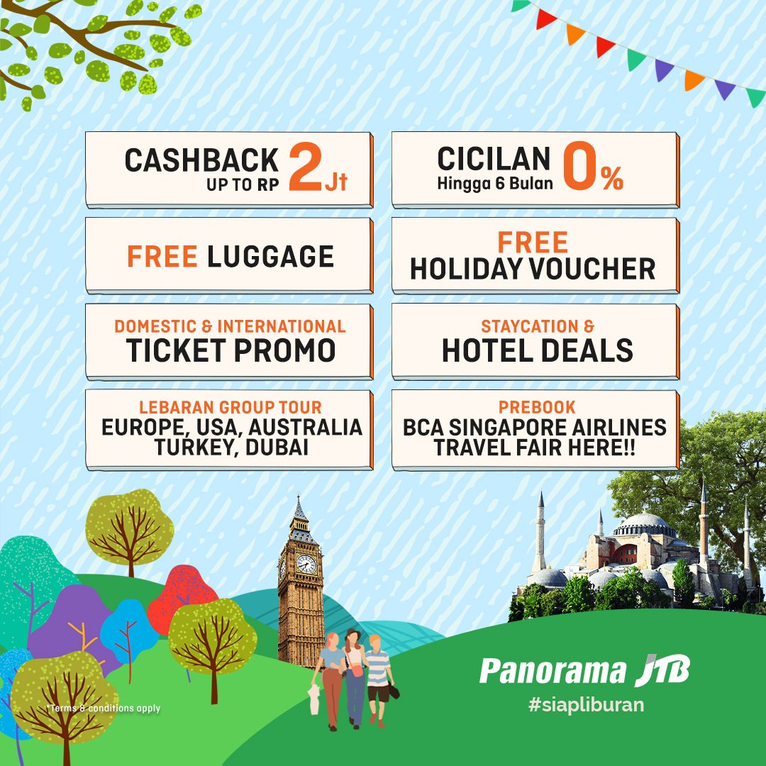 THE WORLD OF HOLIDAYS is BACK!! 🎉🎉🎉

Waktunya Booking paket liburan di Panorama JTB. Kunjungi mini booth kami: 

📅 14-20 Maret 2022
📍 Ground Floor, Lippo Mall Puri Jakarta

Hubungi Panorama JTB di 021-25565151 atau WhatsApp Patsy di 081510305555. 

#SiapLiburan