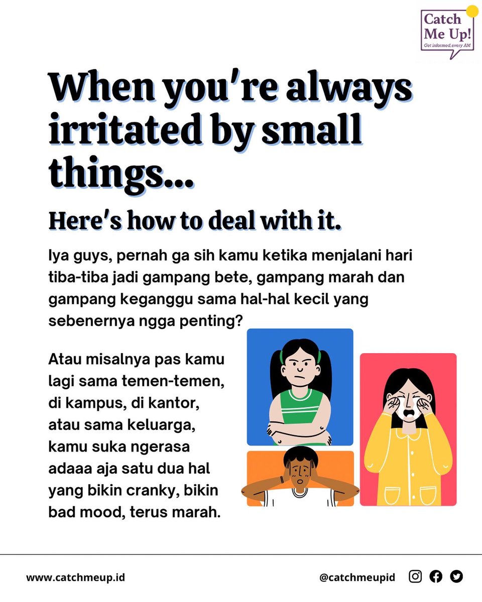 catchmeupco's tweet photo. Guys, kamu sering kan denger “lapar galak, kenyang tulalit” yang pasti jangan nahan laper karena bisa bikin cranky. 

Bukan, ini bukan tips kesehatan tapi beberapa cara yang bisa kamu lakuin supaya nggak gampang cranky. Yok, coba yok. https://t.co/BJEnRbUm0Y