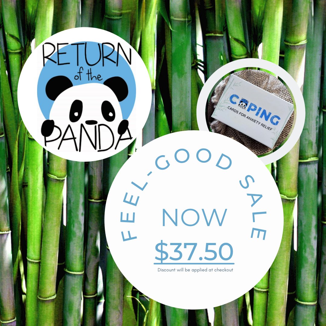 ReturnPandaOrg's tweet photo. The FEEL-GOOD SALE is now live at https://t.co/2JvFV3Sv6s!

Our one of a kind Coping Cards offer in the moment support in times of worry, anxiety and stress. Use the link to take advantage of our Feel-Good Sale and buy yours today!

#ReturnOfThePanda #CopingCards #Anxiety https://t.co/NNaqIiWlHx