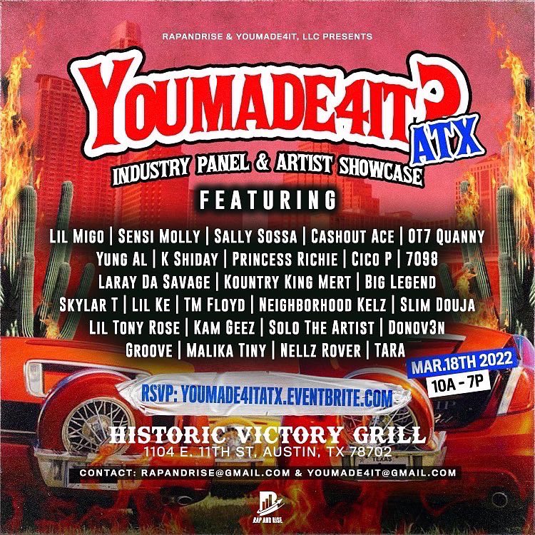 bighomiep_'s tweet photo. Our #SXSW   line up is about to be go crazy.

Austin 🌵 See y’all soon ❤️‍🔥
Friday 3.18 &amp; Saturday 3.19 

#YouMade4itATX &amp; #TrapMania 
featuring @1LilMigo @S3nsiMolly @wacotron @SallySossa @OfficialKShiday @cicop @official7098_ @KountryKing91 
&amp; more TBA.

Powered by: @youmade4it https://t.co/IdlefRQTRd