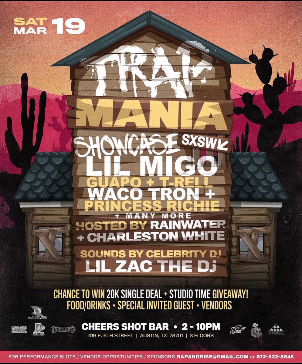 bighomiep_'s tweet photo. Our #SXSW   line up is about to be go crazy.

Austin 🌵 See y’all soon ❤️‍🔥
Friday 3.18 &amp; Saturday 3.19 

#YouMade4itATX &amp; #TrapMania 
featuring @1LilMigo @S3nsiMolly @wacotron @SallySossa @OfficialKShiday @cicop @official7098_ @KountryKing91 
&amp; more TBA.

Powered by: @youmade4it https://t.co/IdlefRQTRd