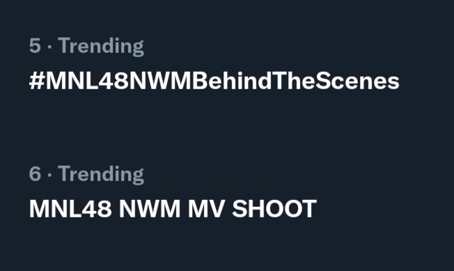 mnl48trends's tweet photo. JUST IN!!

Trending no. 5 and 6

nc MNLoves..

MNL48 NWM MV SHOOT
#MNL48NWMBehindTheScenes
@mnl48official https://t.co/JYVmzquncH