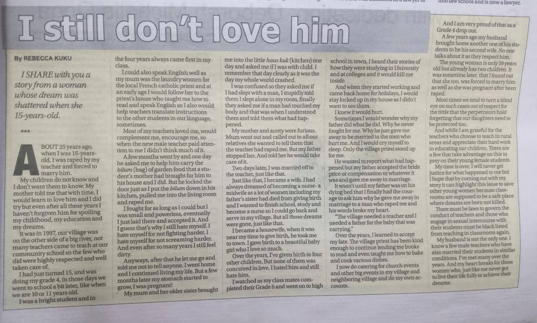 Becky79961582's tweet photo. Teachers marrying their own students is an ongoing issue in PNG that many keep turning a blind eye to https://t.co/u75fdDqvdI