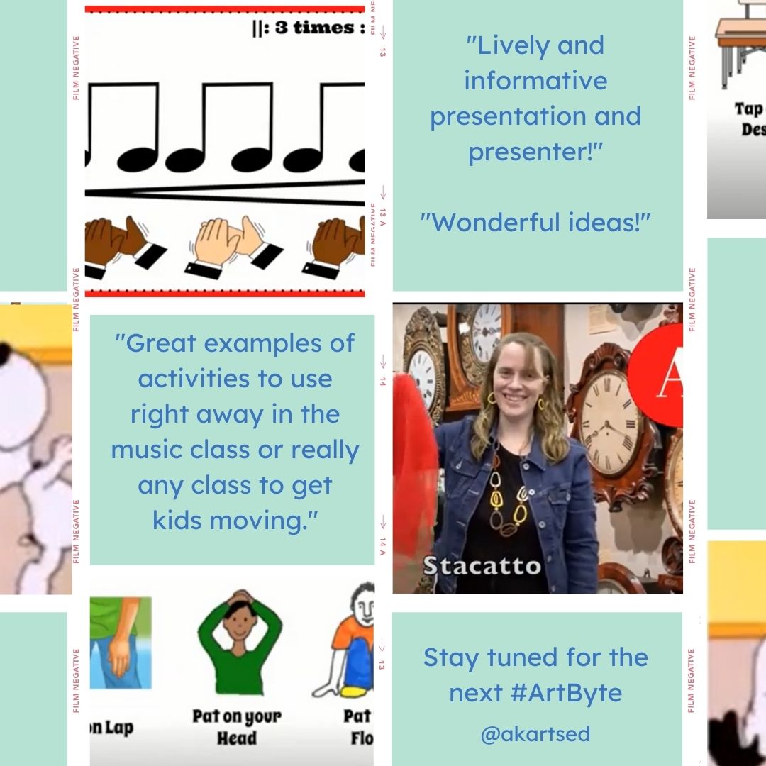 akartsed's tweet image. Did you know we host monthly virtual arts trainings?#ArtBytes are 1-hour sessions for K-12 educators w/ teaching artists. Recently teachers of 8 AK districts joined Hannah Johnston for music &amp;amp; movement in the classroom. #Connections supporting arts advocacy #ArtsEdMonthAK