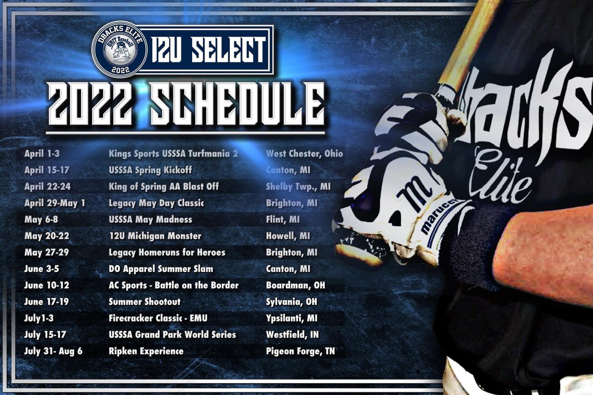 GRITBaseballTJ's tweet photo. Very proud to announce our 12u 2022 Schedule. Going to be a great spring and summer! Work hard, compete and have fun. #dbackselite #gritbaseballmi https://t.co/SqDtATKq09