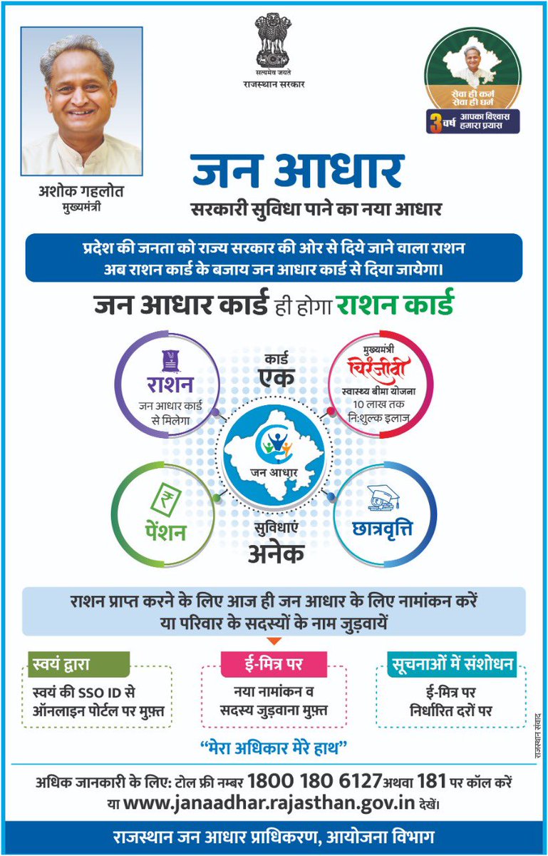 ashokgehlot51's tweet photo. जन आधार 
सरकारी सुविधा पाने का नया आधार https://t.co/ylNHC9wcoO