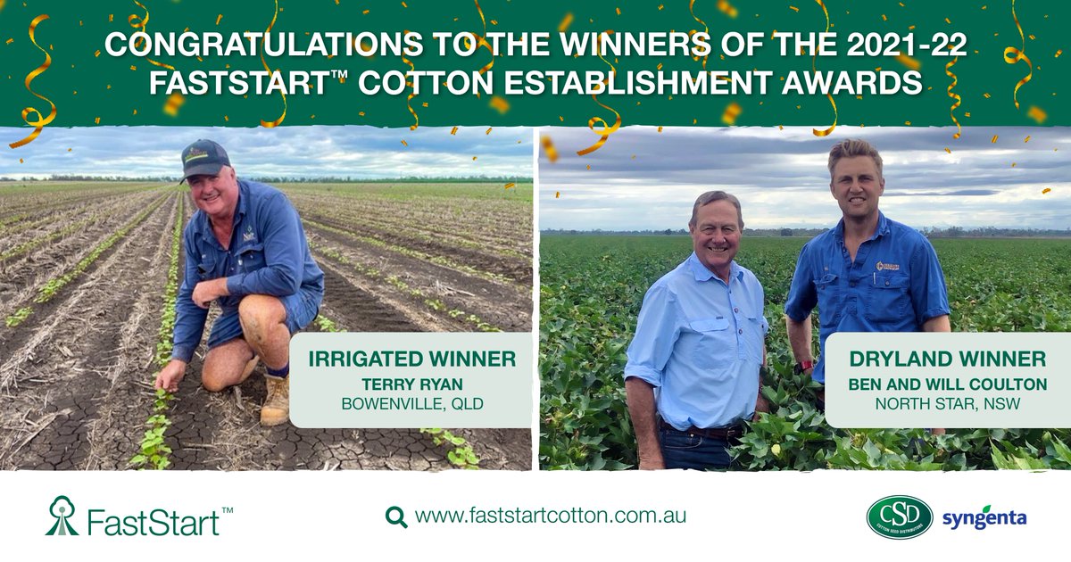 CSD (@csd_cotton) on Twitter photo CSD & <a href="/SyngentaANZ/">Syngenta ANZ</a> are pleased to announce the winners of the 2021-22 FastStart™ Cotton Establishment Awards.
FastStart™ provides growers and advisors with the latest knowledge and tools to support the establishment of winning cotton crops. CSD & <a href="/SyngentaANZ/">Syngenta ANZ</a> are pleased to announce the winners of the 2021-22 FastStart™ Cotton Establishment Awards.
FastStart™ provides growers and advisors with the latest knowledge and tools to support the establishment of winning cotton crops.