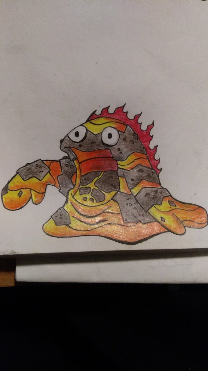 My regional Grimer!
Fire/rock type
Based of slag from metal foundries.
They use the cooled chunks of their bodies as armor and projectiles in combat. https://t.co/Vbz17gsdGz