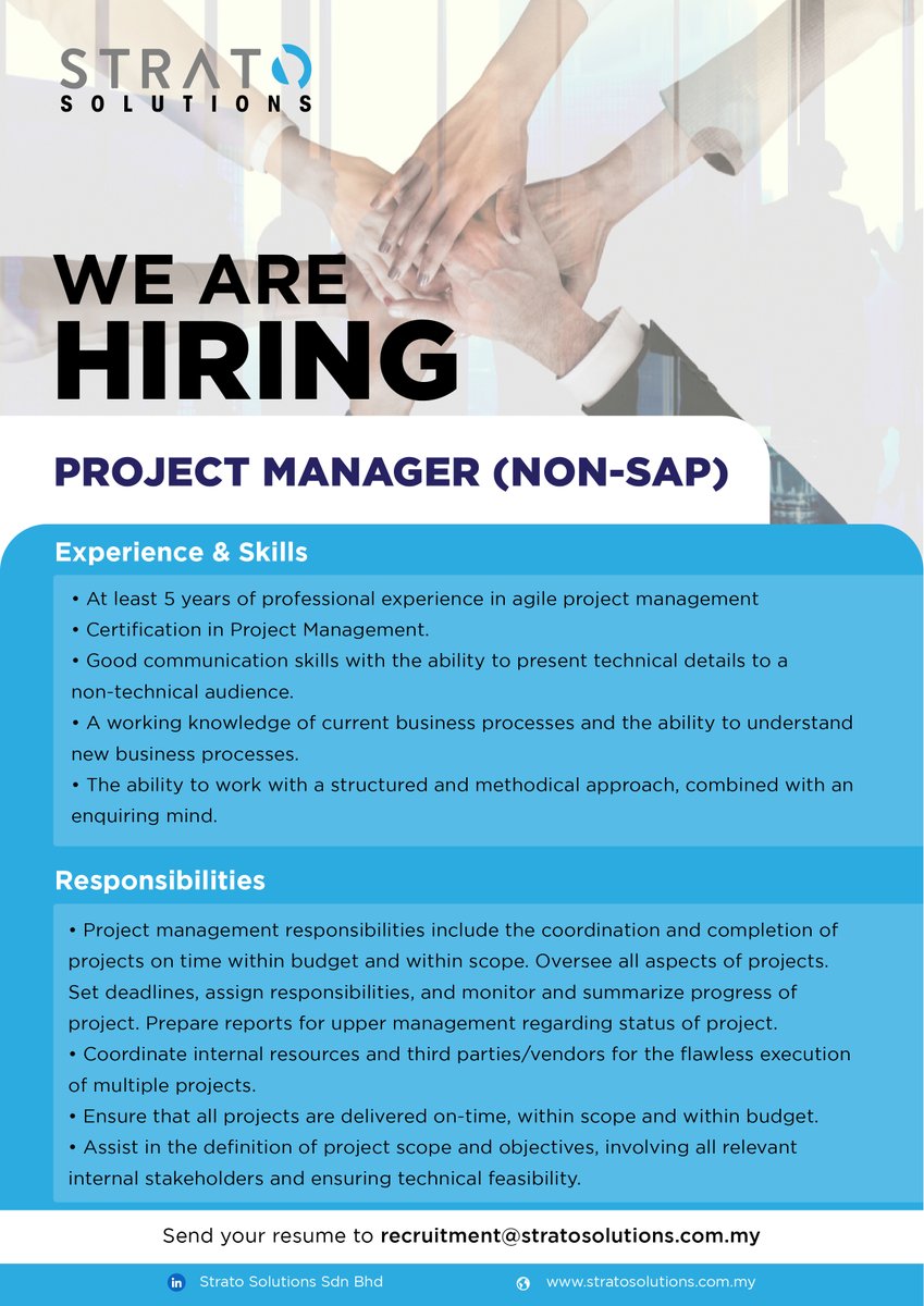 twitStrato's tweet photo. We are hiring 🖥️ If interested please send us your updated cv to recruitment@stratosolutions.com.my https://t.co/lEEq8AQ382