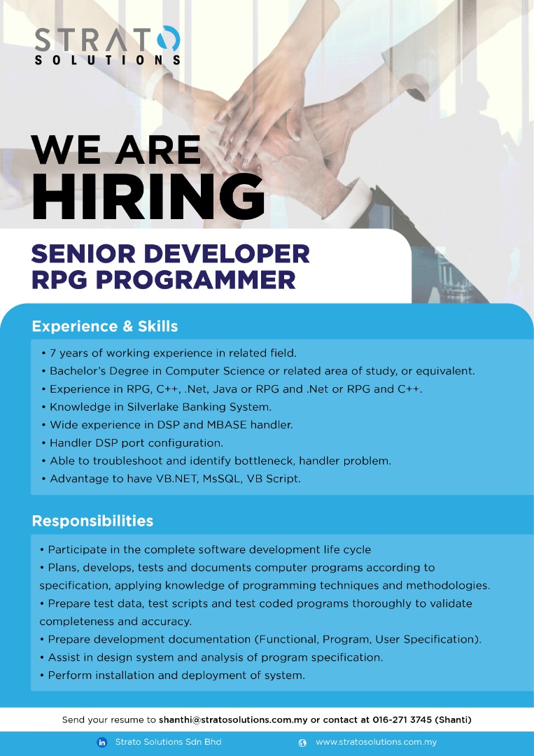 twitStrato's tweet photo. We are hiring 🖥️ If interested please send us your updated cv to recruitment@stratosolutions.com.my https://t.co/lEEq8AQ382