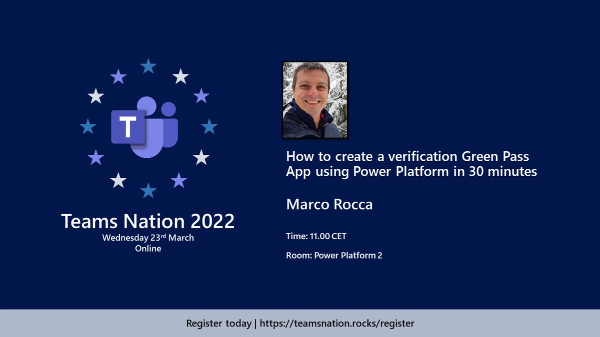 techChirag's tweet image. Join us 23 March 11am CET with @marco_r_73 @TeamsNation How to create verification Green Pass App using #PowerPlatform in 30 minutes ▶ #Azurefunction, #PowerApps Component Framework approaches 🚀 teamsnation.online #Microsoft365 #MicrosoftTeams #teamsnation #communityrocks