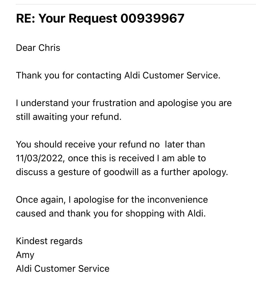 KatieB2212's tweet photo. @AldiUK what an utter disgrace, 4months for a refund and still not received, constant lies and excuses from customer service, the worst experience for a £14.99 refund!! https://t.co/KHyVbOCV7Y