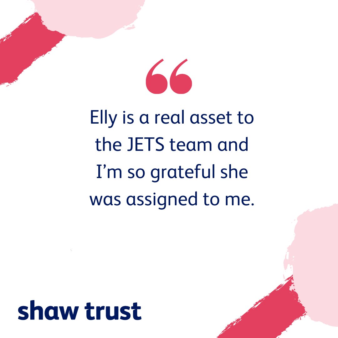 ShawTrust's tweet photo. "Elly was my employment advisor and I cannot stress enough how incredible she was." π Fantastic to hear this feedback about our employment adviser Elly, find out more about the JETS programme: https://t.co/suvWaJ53UD
#ShawTrustJobs #ShawTrust #Employability #JETSBackIntoWork https://t.co/v3eg9xXtGU