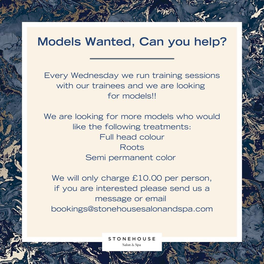 𝑴𝒐𝒅𝒆𝒍𝒔 𝑾𝒂𝒏𝒕𝒆𝒅, 𝑪𝒂𝒏 𝒚𝒐𝒖 𝒉𝒆𝒍𝒑?
If you are interested please send us a message or email 😃
bookings@stonehousesalonandspa.com

#stonehousesalonandspa #modelswanted #wiganhairsalon #avedacolour #trainingsessions #wiganhair #wigansalon #veganhairsalon #wigan
