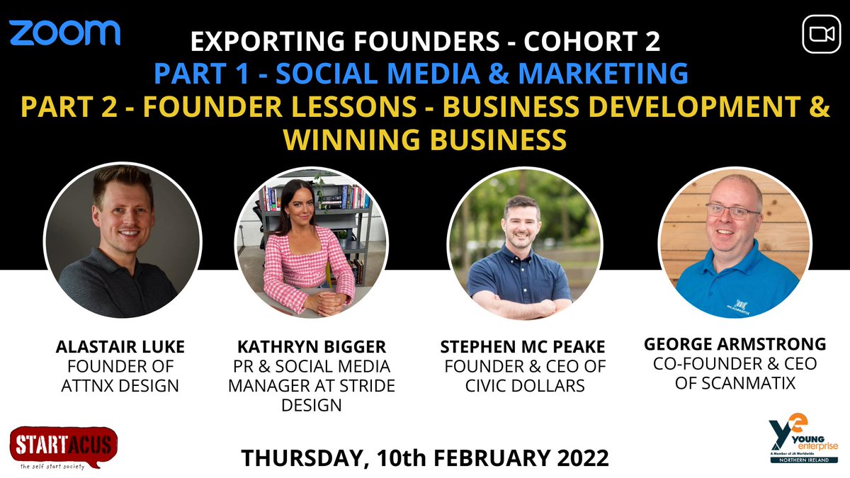 techtides_hq's tweet photo. A big 🙏🏼to Kathryn @stride__design Alastair @ATTN_x Stephen @CivicDollars George @Scanmatix for joining us yesterday for a double session for Exporting Founders cohort 2

Fab chat focused on social media, marketing, video content &amp; then a focus on Founder business dev &amp; sales. https://t.co/OA2e7LSb6y