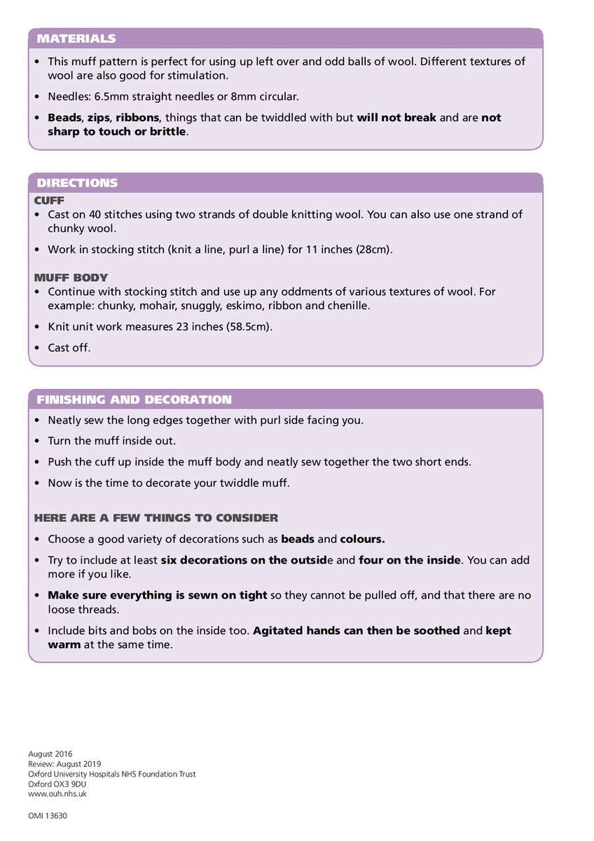 Calling all #knitters ! Could you make some Twiddle Muffs for <a href="/ServiceWellness/">Kirklees Wellness Service</a> to help people with Dementia, Stress, Mental Health needs etc. ? Email Julie.Bamforth@kirklees.gov.uk .  Please share <a href="/cr8tivekirklees/">Creative Kirklees</a> <a href="/WovenInKirklees/">Woven in Kirklees</a> <a href="/thread_republic/">Thread Republic</a>