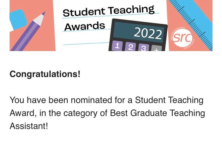 vlcook93's tweet photo. Thank you so much to my students and @glasgowunisrc for shortlisting me for this incredible award. I am absolutely thrilled and very thankful to all involved! https://t.co/VJt2Y4bOv8