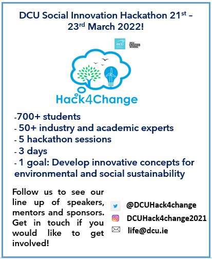 DcuHack4change's tweet photo. We are delighted to announce that our DCU Social Innovation Hackathon is back in person for 2022!

We still have some final spots open for the mentorship roles. Please fill out this form to get involved.
https://t.co/SmjW79lkDj

Stay tuned for more updates. https://t.co/FRZuIesCGn