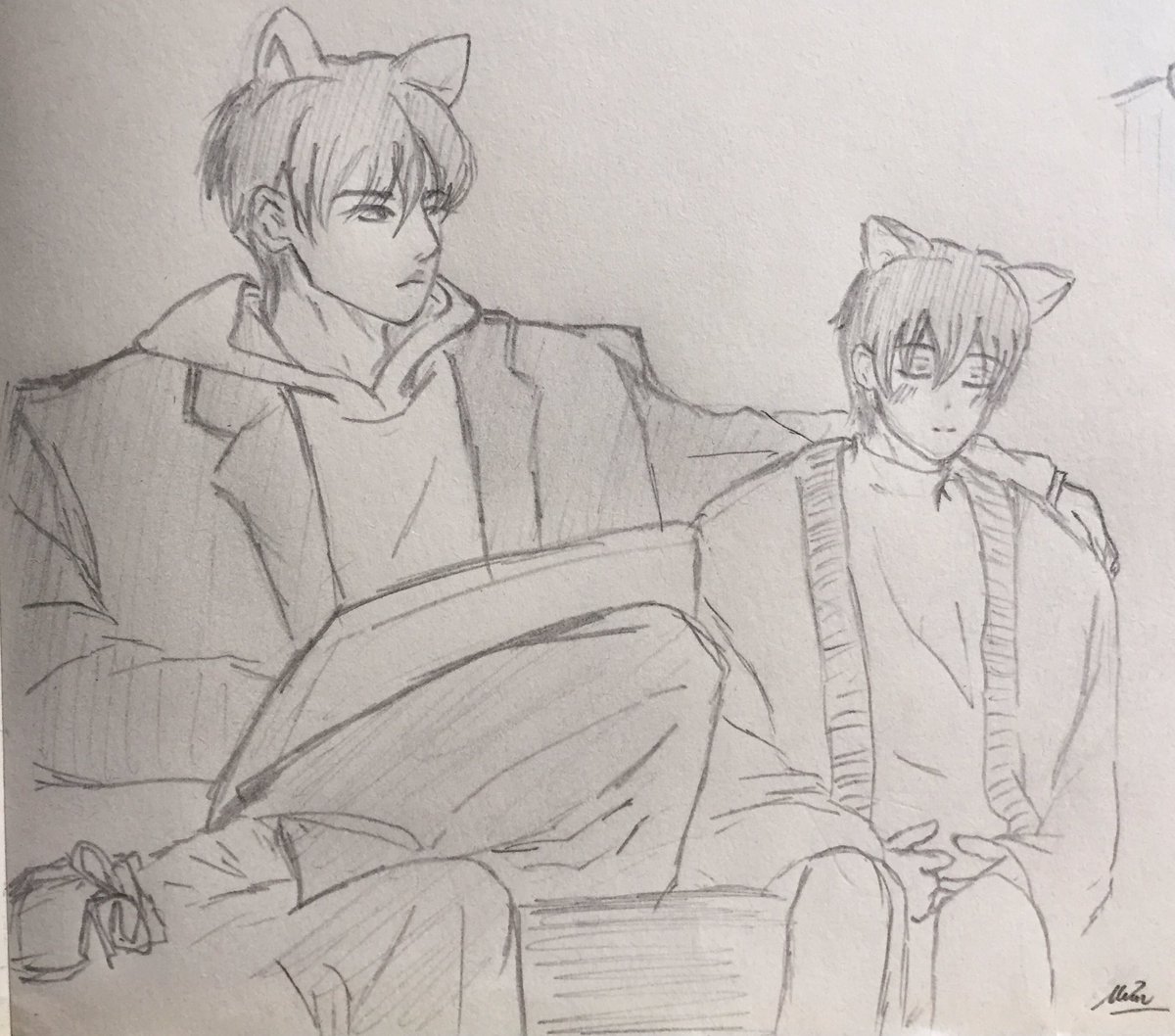 dnghg21's tweet image. Chủ tịch mèo lớn dắt mèo con của ảnh đi chốt đơn 🐻🦊

#yeongyu #junbam
#txtfanart