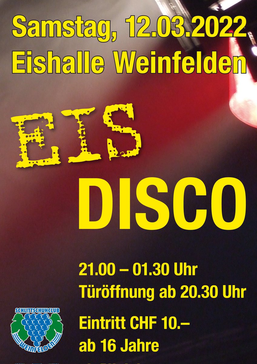 Es ist so weit, die beliebte Eisdisco kann endlich wieder stattfinden! Schlittschuhe können vor Ort gemietet werden. Die Eisfläche kann auch mit Schuhen betreten werden.
Wir freuen uns auf euch! 🏒🥅🍇

#scw #scweinfelden #weinfelden #eisdisco #party #eishalle