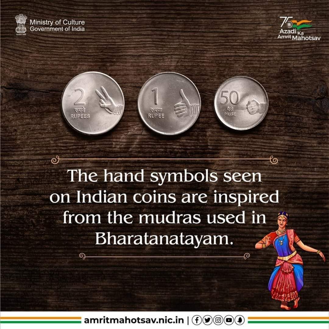 Indic_Vibhu's tweet photo. Did You Know?

The mudras depicted on some Indian coins are inspired from the mudras used in Bharatnatyam. They include Mushti (fist) on 50 paise, Shikhara (mountain peak) on 1 Rupee, and Kartari Mukha (two fingers) on 2 Rupees coins.

https://t.co/Faj2K7lMCj https://t.co/MId7boccoM