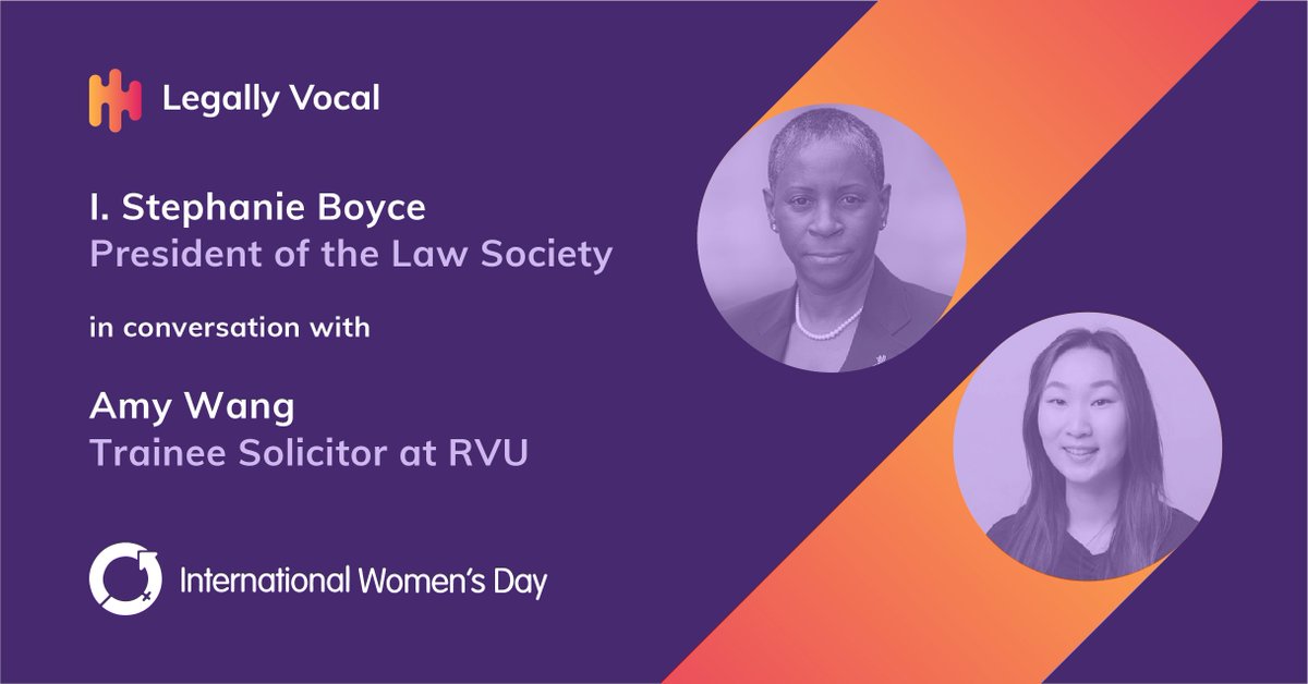 LegallyVocal's tweet photo. In this special #IWD episode @IStephanieBoyc1 speaks to Amy Wang, Trainee Solicitor at @RVUeng to learn more about the challenges women in the early stages of their legal career face and what organisations can do to help #breakthebias: 
https://t.co/McdO0nJJEG https://t.co/e2aSnw1tvh