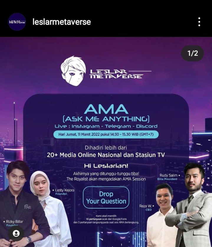 Hihihihohohoho1's tweet photo. Ditonton ya livenya jam 14:30!!🚀#LeslarMetaverse https://t.co/wNiRtZ4d9Z