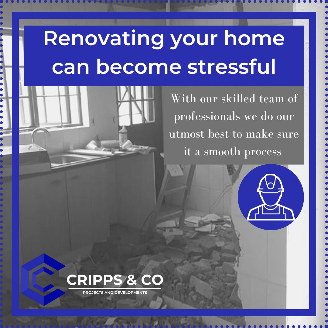 AlpineConstruc4's tweet image. Renovations can become quiet stressful, Cripps&amp;amp;Co will do our best to make the process as stress-less as possible, from planning to execution. 
Contact us 0810489668

#construction #contractors #contractorsofinstagram #remodeling #constructioncompany #builders #contruction