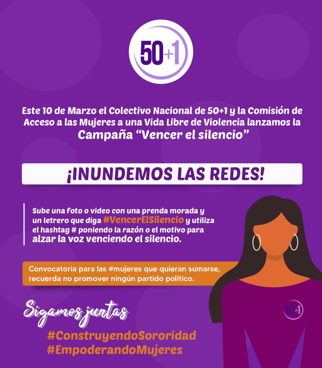 CentralColectiv's tweet photo. Te invitamos a sumarte a la Campaña #VencerElSilencio, sube una foto o video con una prenda morada, puedes usar un letrero con este hashtag dónde nos digas la razón o el motivo,  alzando la voz para vencer el silencio. 

#VencerElSilencio
#JuntasSomosMásFuerte
#Somos50Más1 https://t.co/fPCJ4tkMoY