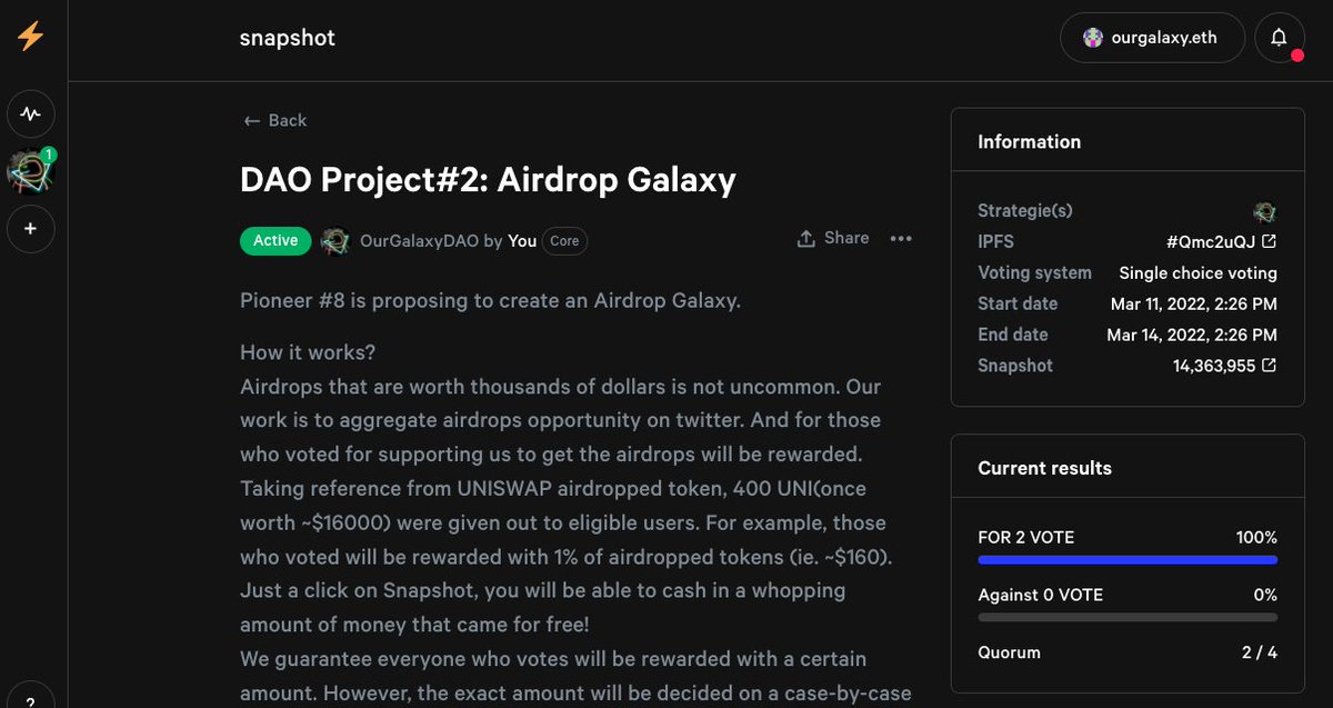 MintOurGalaxy's tweet photo. DAO Project#2: Airdrop Galaxy
Pioneer #8 is proposing to create an Airdrop Galaxy.

How it works?
Airdrops that are worth thousands of dollars is not uncommon. Our work is to aggregate airdrops opportunity on twitter. 
#NFT #DAO #airdrop 
https://t.co/6QNKbfei6A https://t.co/ykMxXcMErg