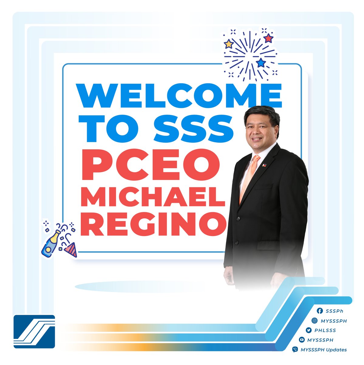MYSSSPH's tweet photo. The Social Security System warmly welcomes our new President and CEO, Michael G. Regino! https://t.co/ZZcqLOFPPT