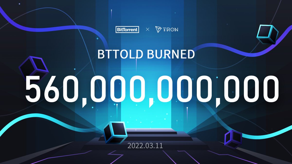 BitTorrent's tweet photo. 🔥56.6% of 990 Billion #BTTOLD now burned!
 
💠With #BitTorrentChain (#BTTC) and the #BTT redenomination plan launched, the community participated in the #BTT redenomination plan and burned 560,147,988,972 #BTTOLD
 
How to Swap #BTTOLD: https://t.co/uU3kHOfhV6 https://t.co/KNM4X0gJKI