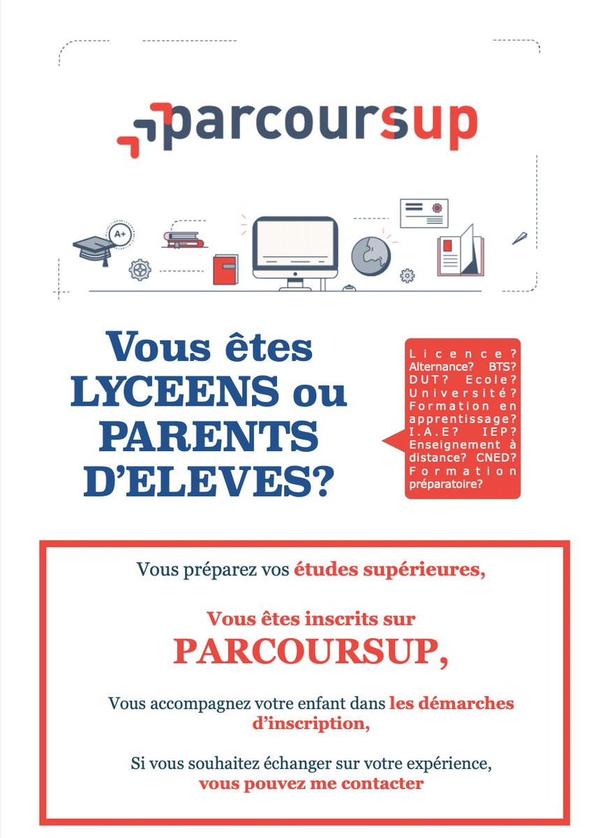 pjverzelen's tweet photo. C'est un sujet qui revient tous les ans depuis sa mise en place : la plateforme PARCOURSUP. J'aimerai rencontrer des élèves ou parents d'élèves qui ont utilisé ou utilisent PARCOURSUP  afin d'appréhender l'efficacité ou non du dispositif par le biais de situations concrètes https://t.co/dj6x3a7o2Q
