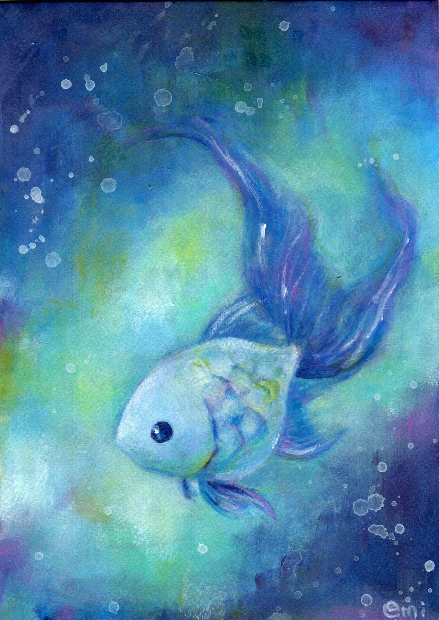 ぷく Oo ゆらり 過去絵です イラスト アクリル絵の具 色鉛筆 魚 青 T Co Km7ausuuxl Twitter