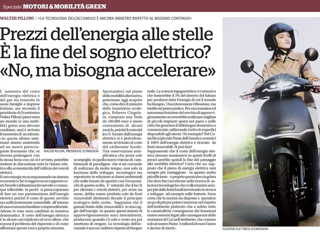 pilloni_walter's tweet photo. Prezzi dell’energia alle stelle è la fine del sogno elettrico?
«No, ma bisogna accelerare» https://t.co/2z8k79puzo