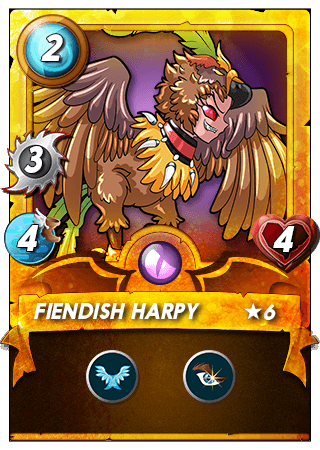 peakmonsters's tweet photo. END OF SEASON DELEGATION (315K CP)

We will be picking 1 winner of a DELEGATION of Lvl6 Gold Foil Fiendish Harpy until the end of current season.

How to join: Follow us, RT and like this tweet, reply with your #Splinterlands username. 

Deadline: 24H after this tweet

Good luck! https://t.co/PNACO81cuI