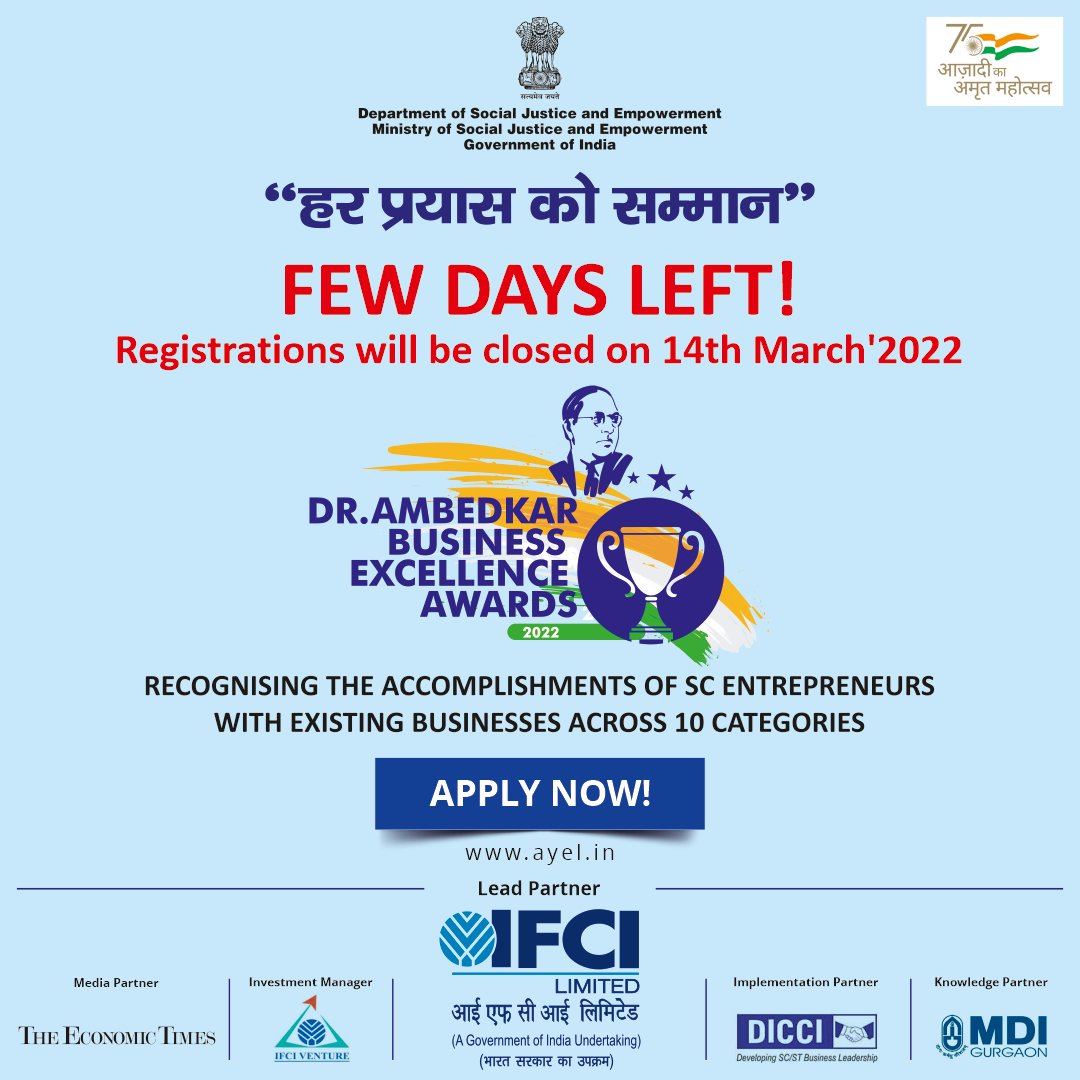 FEW DAYS LEFT!
Registrations closing on 14th March' 2022

Log on to ayel.in to register

<a href="/IFCI_LTD/">IFCI LIMITED</a> <a href="/DICCIorg/">DICCI</a>
#ifci