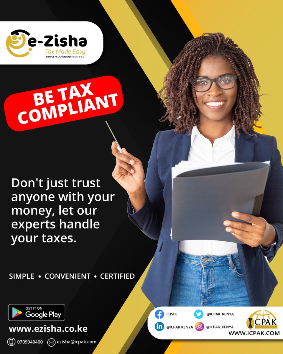 ICPAK_Kenya's tweet photo. Want to know why we are the best at tax filing? Your confidentiality is assured as our professionals do the heavy lifting! Let us take care of your concerns!
Log on to https://t.co/7w3oTfr6iZ or download from the #GooglePlay store today!
#eZISHA #EzishaNaICPAK #EzishaTax #TGIF https://t.co/WLN50fWRju