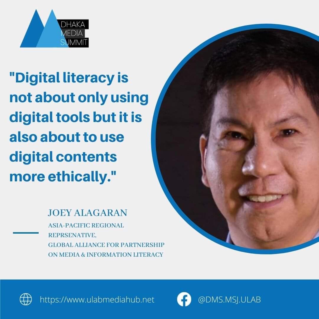 DhakaSummit's tweet photo. Joey Alagaran, Asia-Pacific Regional Representative, Global Alliance for Partnership on Media and Information Literacy (GAPMIL) Delivering his speech at Dhaka Media Summit-2022
#dms22
#ulab #MSJ https://t.co/WxDmm5F8kq