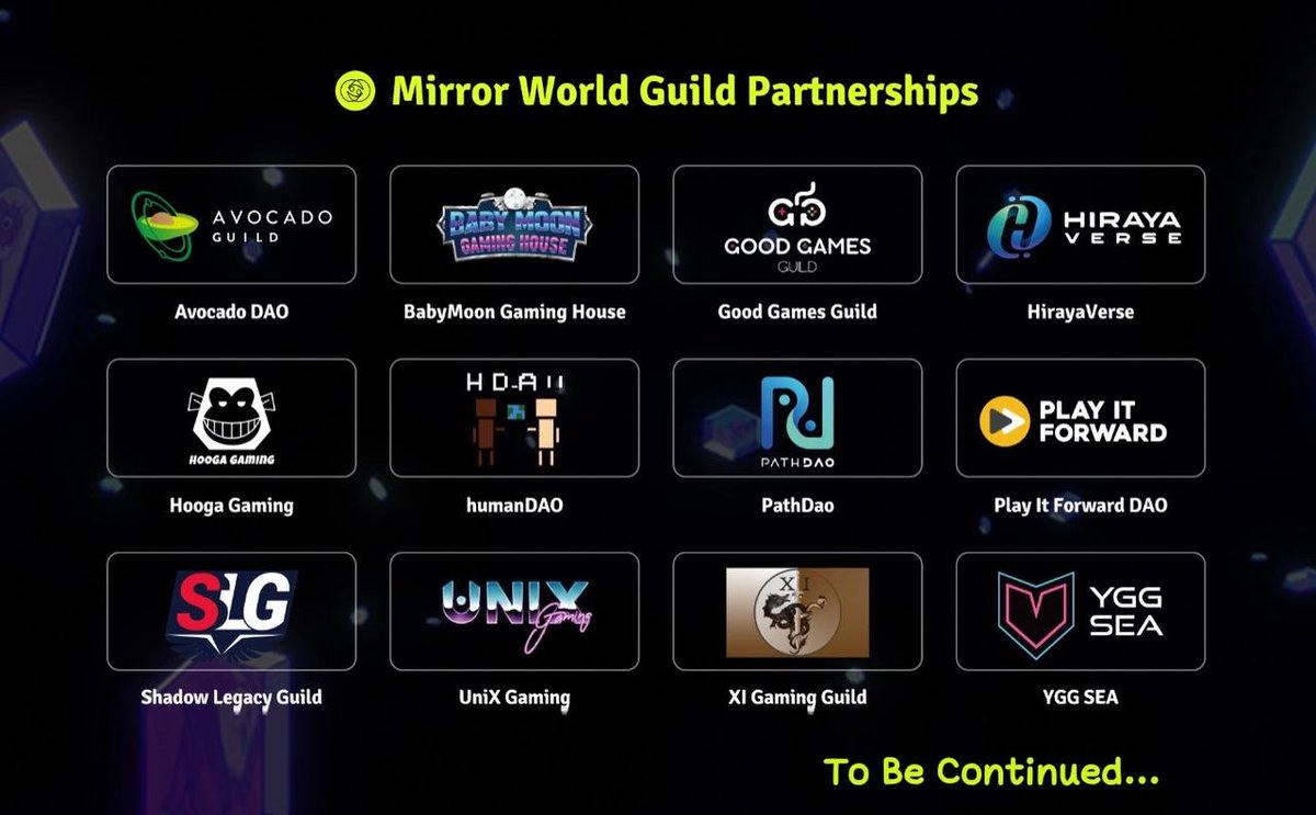 1) We have partnered with some well-known game guilds to sell our assets to them.They are: <a href="/Avocadoguild/">Avocado DAO🥑</a>, @BabymoonScholar, <a href="/goodgamesguild/">Good Games Guild</a>, <a href="/HirayaVerse/">sin.</a>, <a href="/HoogaGaming/">Hooga Gaming</a>, <a href="/humanDAO/">HDAO</a>, <a href="/PathDAO/">PathDAO</a>, @PIF_DAO, <a href="/shadowlegacygld/">Shadow Legacy Guild</a>, @unixplaytoearn, <a href="/XIGamingGuild/">XI Gaming Guild</a>, <a href="/yggsea/">h1 mbox takeover poc</a> 

Thanks to them!