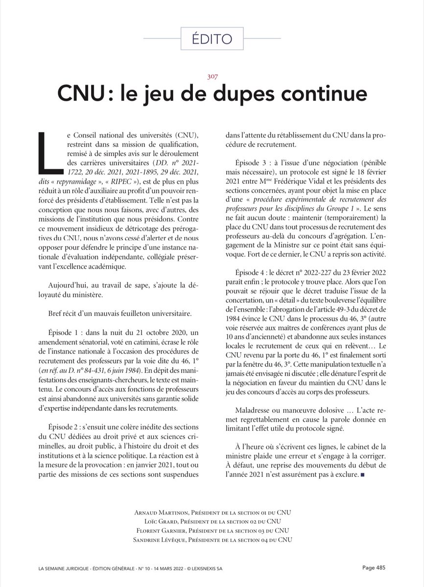 Prochain édito du JCP G: “aujourd’hui, au travail de sape, s’ajoute la déloyauté du ministère”! <a href="/JCP_G/">JCP_G</a>  <a href="/CP_Cnu/">CP-CNU</a>