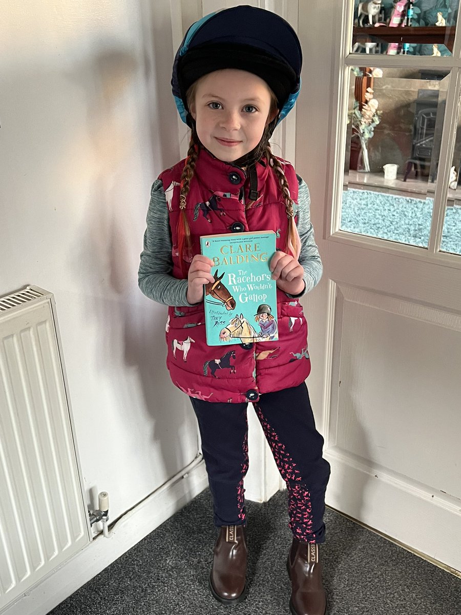 PsychMrsg's tweet photo. World book day celebrating a week late (due to a school trip last week)
My horse crazy little lady decided to go as Charlie from @clarebalding fantastic book- the racehorse who wouldn’t gallop https://t.co/vHCMWfMRGk