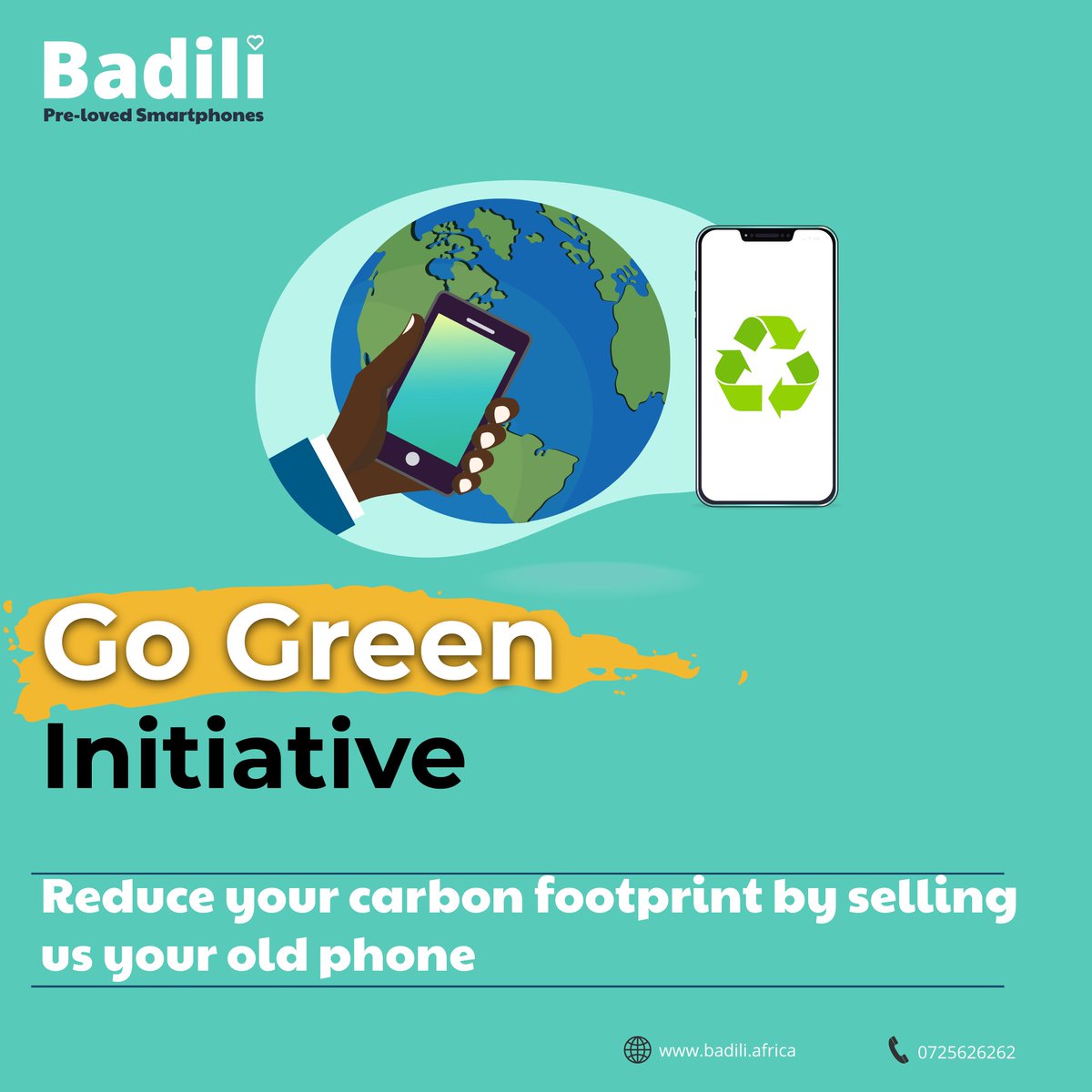 badili_africa's tweet photo. Badili is saving the world from electronic waste,one phone at a time. 

SELL your old phone to us, TODAY!

#badili #prelovedsmartphones #tradein #sellebration #sellyouroldphone #instantcash #Nairobi #Kenya #hasslefree #ewasterecycling #recycling #recycle #globalwarming https://t.co/CFcW2ye9hr