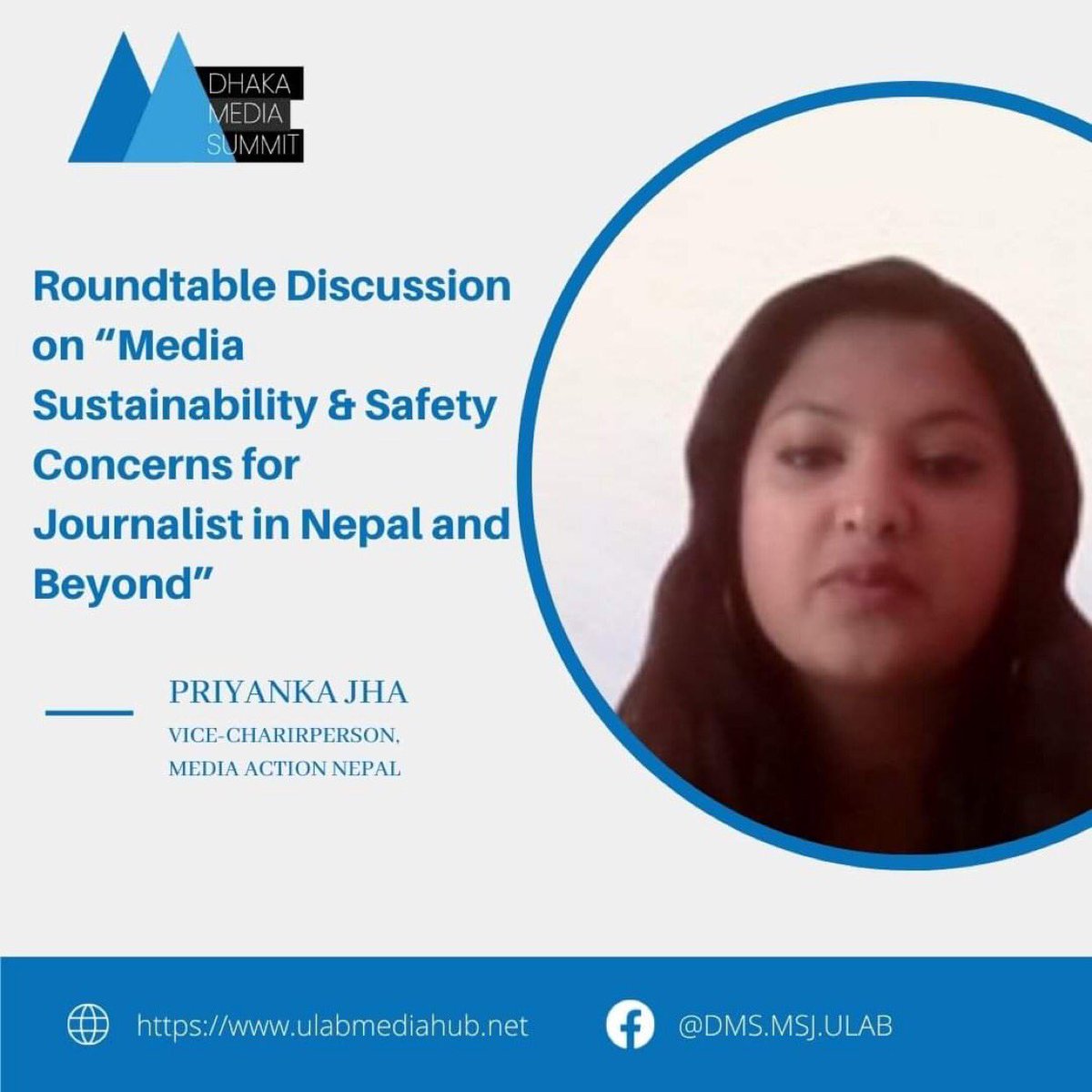 DhakaSummit's tweet photo. Roundtable Discussion on “Media Sustainability &amp; Safety Concerns for Journalist in Nepal and Beyond” is going on.
#dms22
#ULAB #MSJ https://t.co/b7AVa3QamX