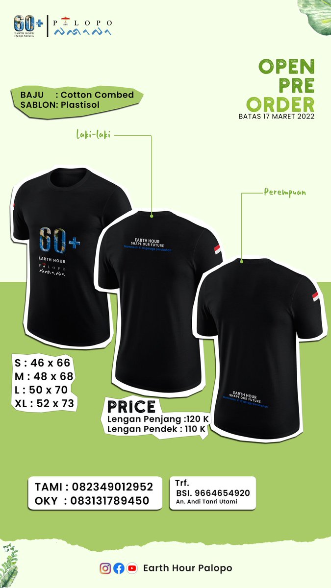 Hi SobatEH!! 
Sebentar lagi menuju switch off nih, SobatEH sudah punya official mechandise Earth Hour Palopo? Nah buat kalian yang belum punya, silahkan dipesan. 
#ShapeOurFuture
#IniAksiku 
#Connect2Earth 
#SwitchOff2022